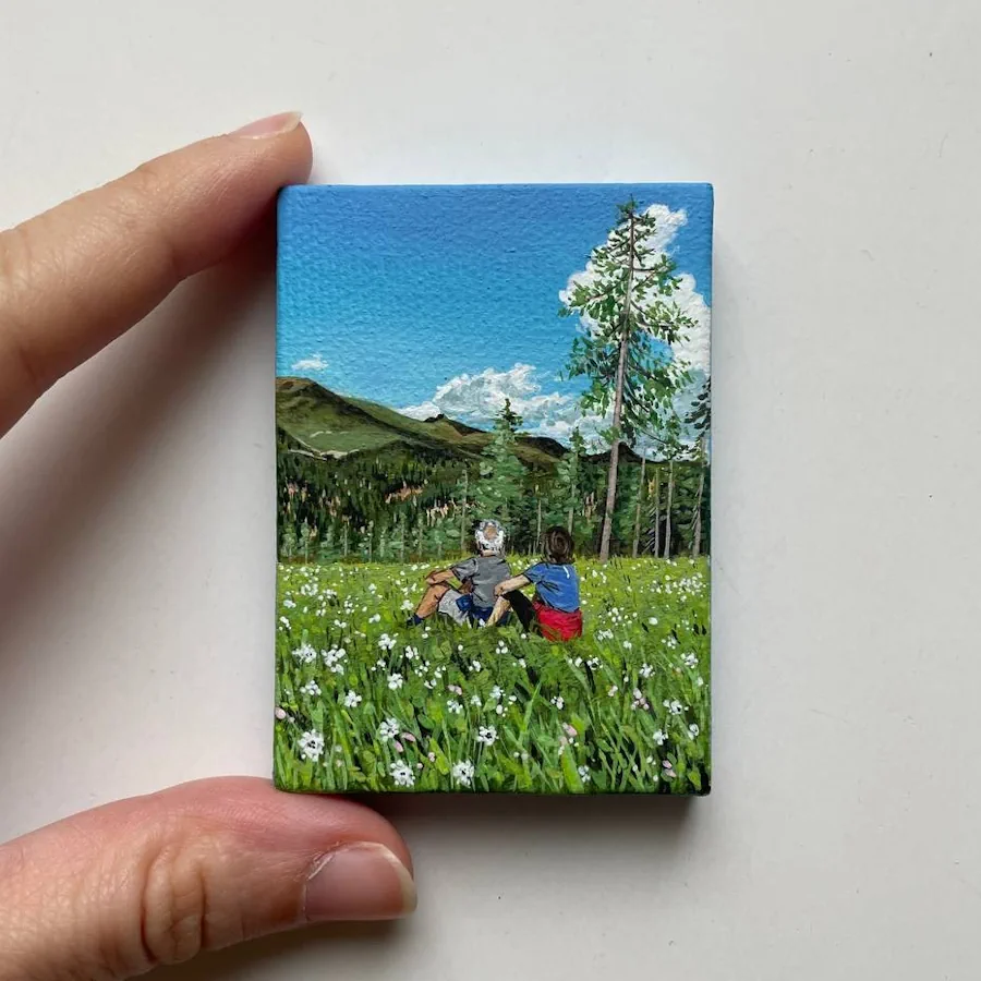 Ritratto di spalle, acrilico su tela 7×5 cm