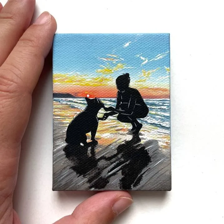 Ritratto in silhouette, acrilico su tela 8×6 cm